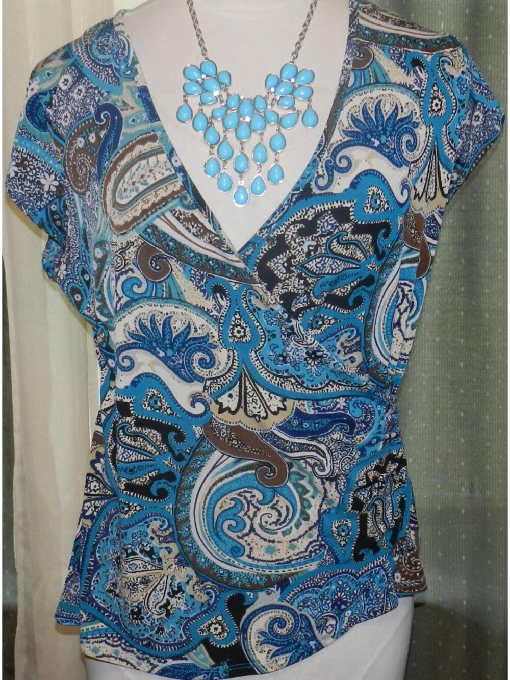 Camillie La Vie stretch blend size XL paisley top cinched side pull over